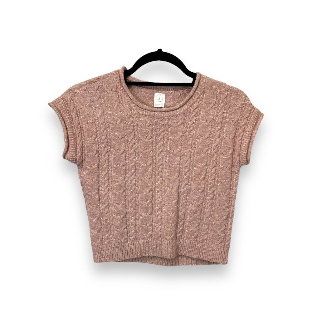 Evsie Girls Pink Knit Short Sleeve Cropped Sweater M - Polyester & Spandex Blend